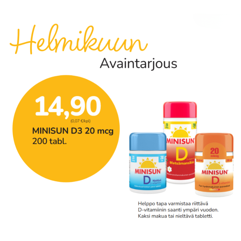 Minisun D3 20 mcg 200 kpl