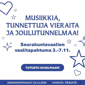 Musiikkia, tunnettuja vieraita ja joulutunnelmaa – tervetuloa seurakuntavaalien vaalitapahtumaan Triplaan!